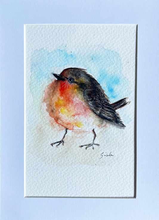 Original - Hand painted and unique, Robin Bird, watercolor