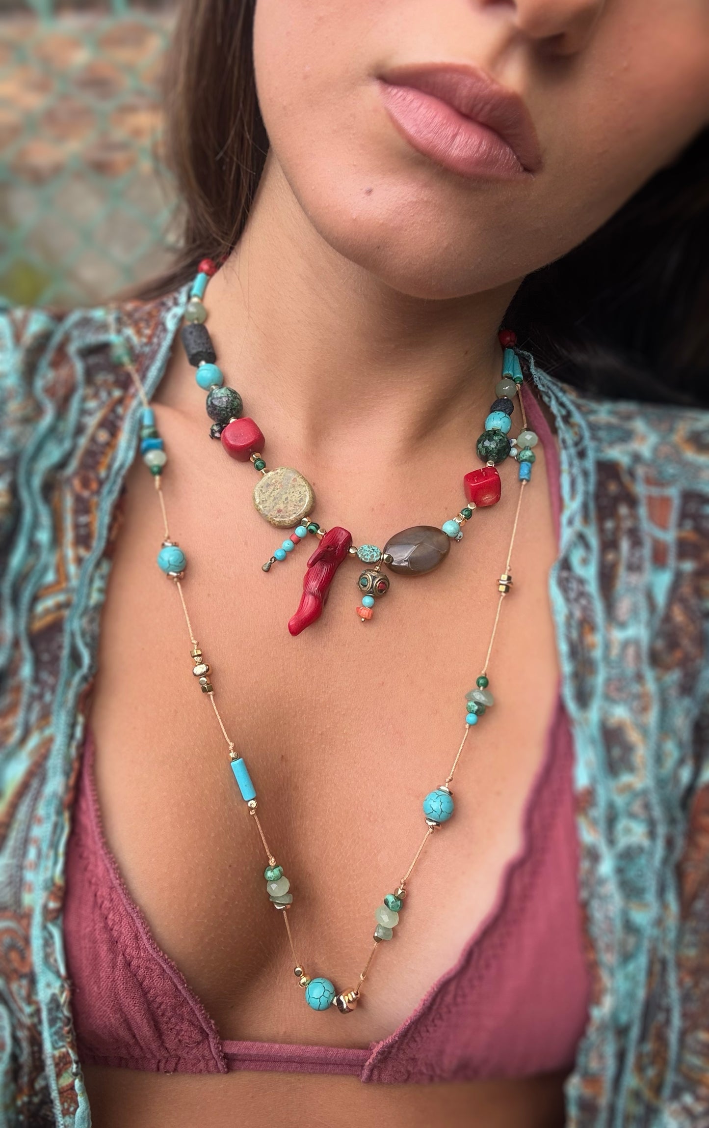 Koral and agathe necklace