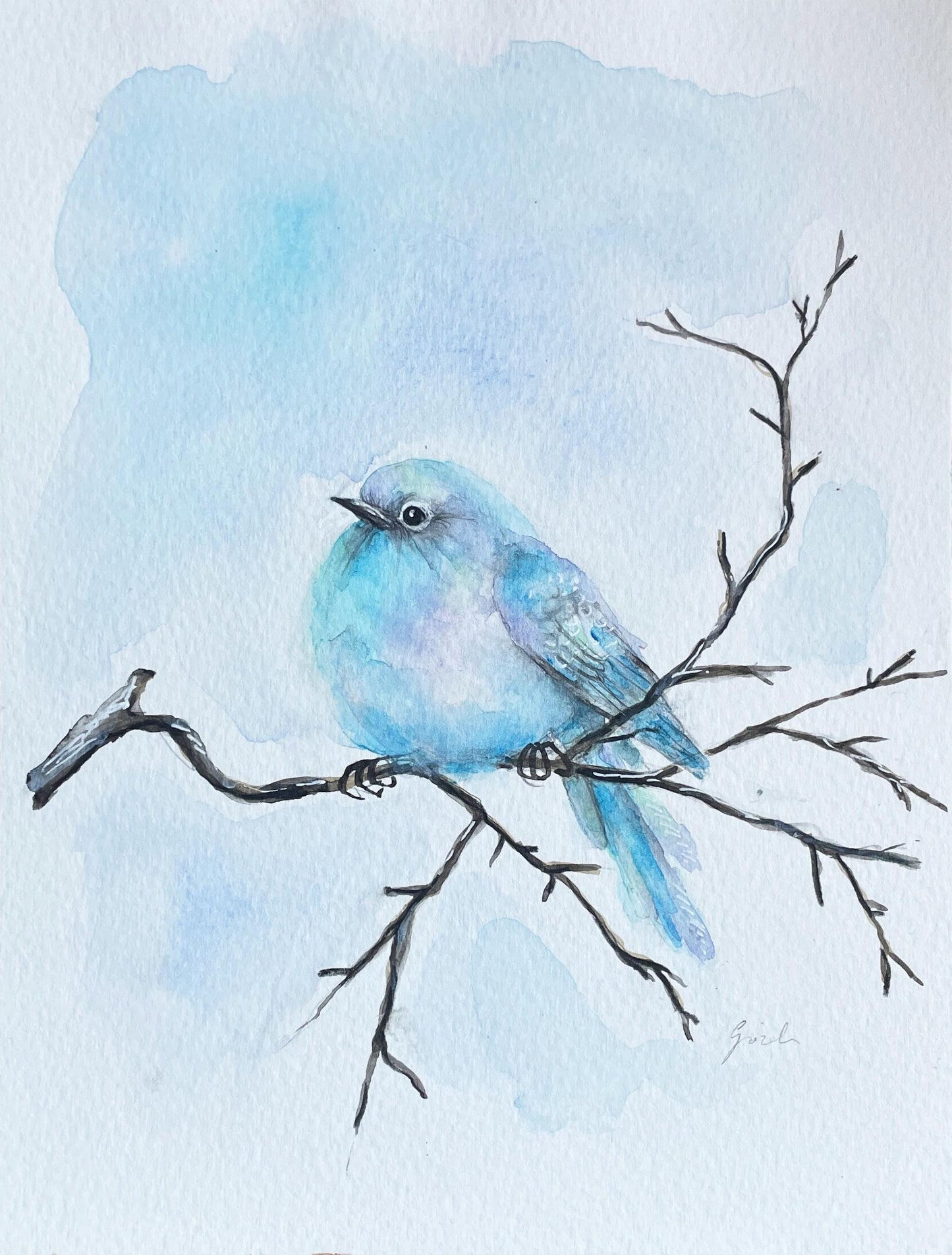 Original - Hand painted and unique, Mountain Blue Bird, watercolor
