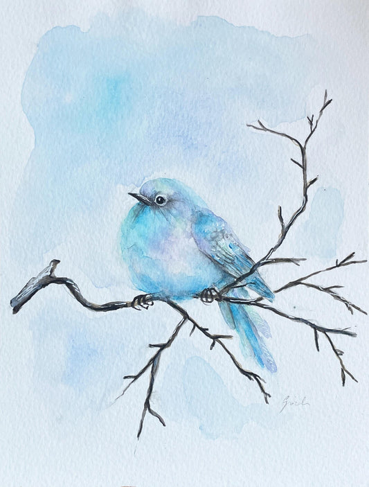 Original - Hand painted and unique, Mountain Blue Bird, watercolor