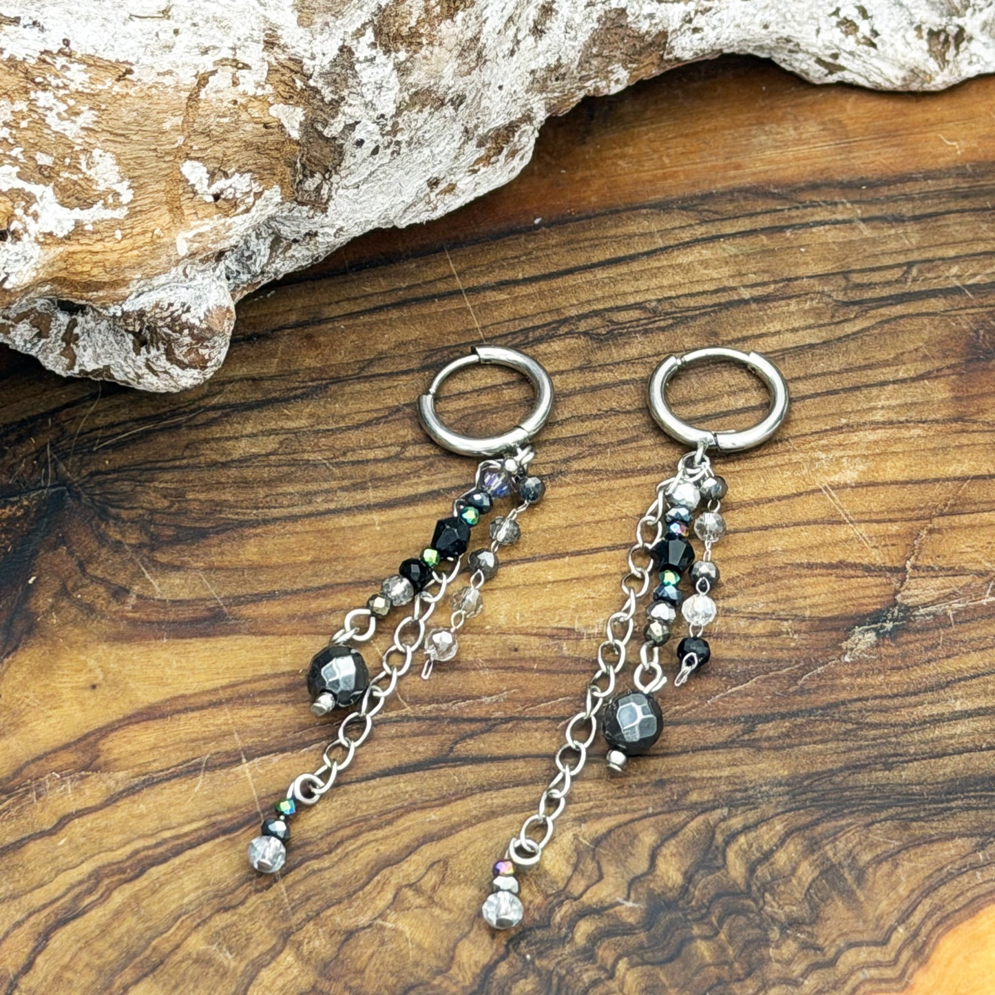 Black Crystal & Hematite - Earring
