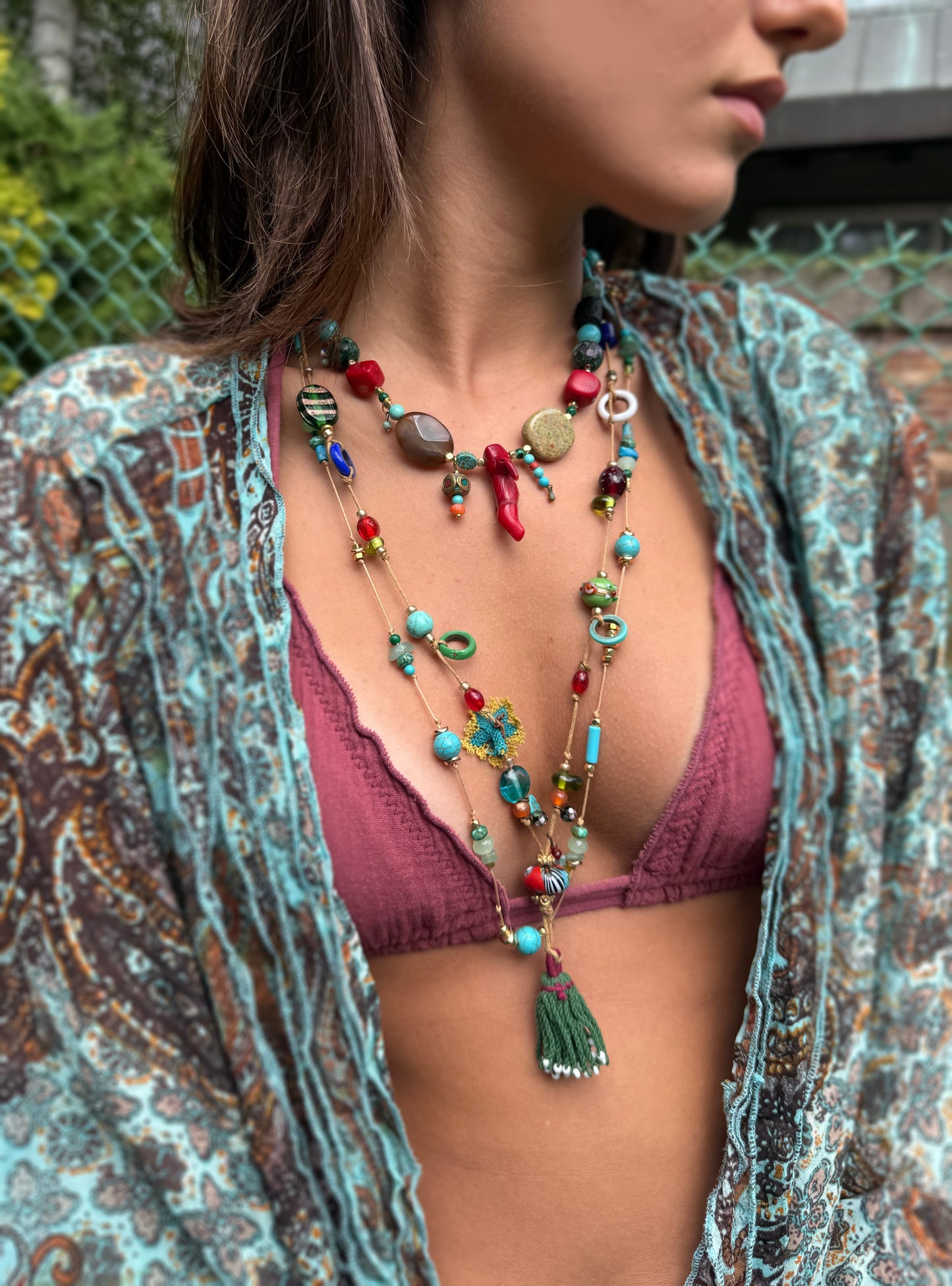 Koral and agathe necklace