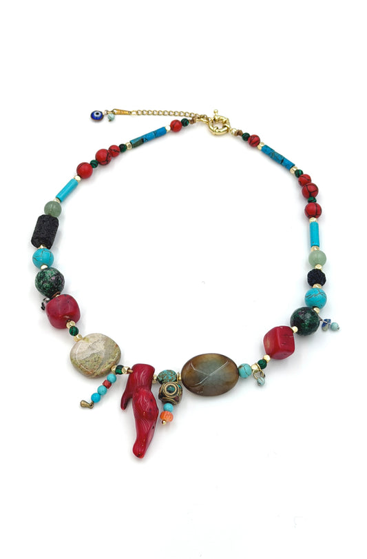 Koral and agathe necklace