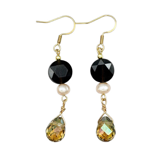 Laboradite, pearl & crystal-Earring 10