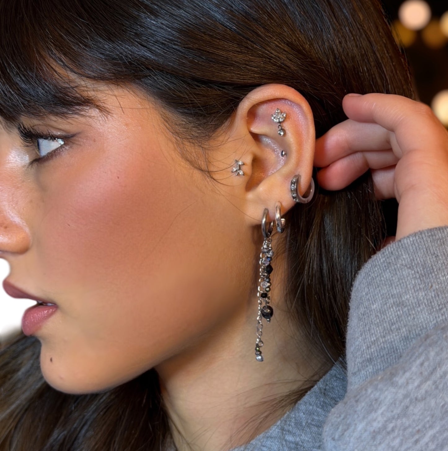 Black Crystal & Hematite - Earring