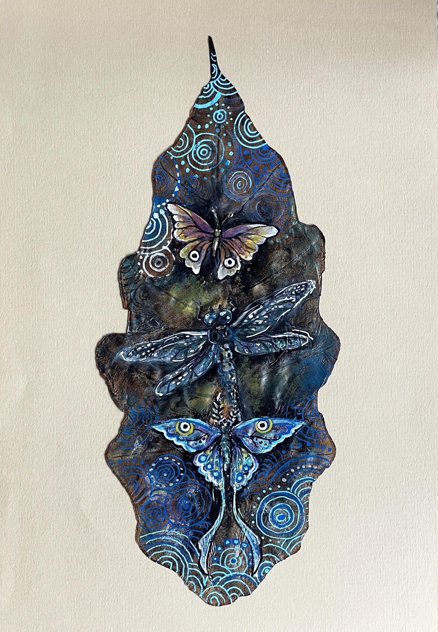 Butterflies - Hand-Painted on Natural Leaf Canvas