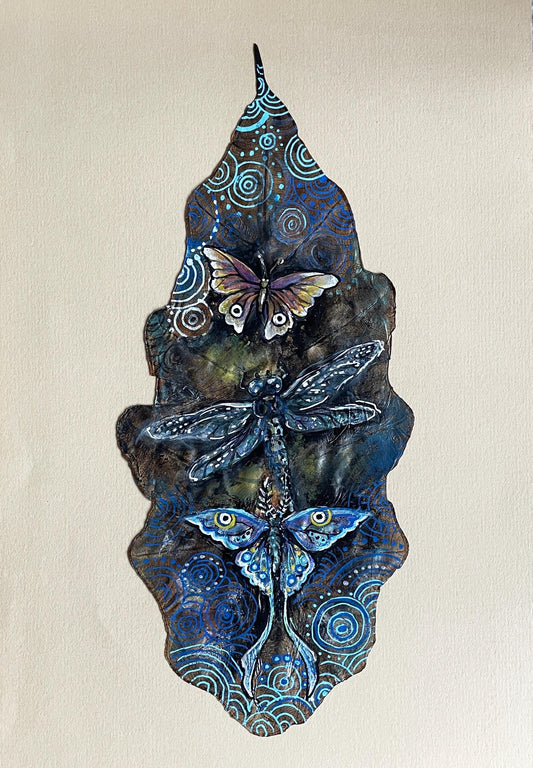 Butterflies - Hand-Painted on Natural Leaf Canvas